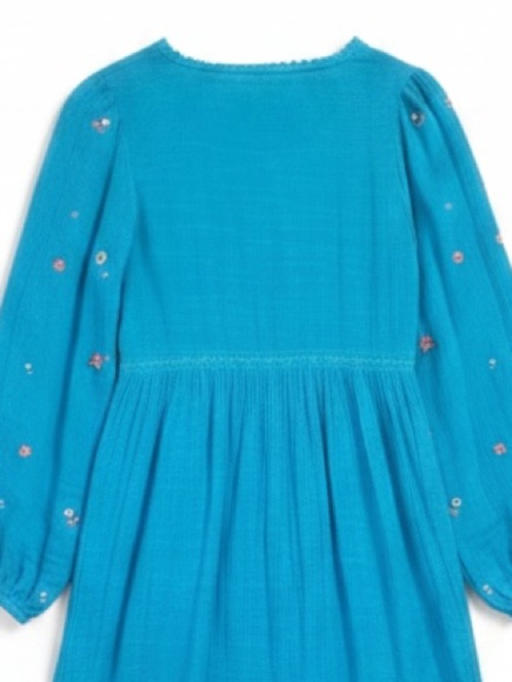 Umgee Floral Embroidered Long Balloon Sleeve Dress Turquoise Blue Large - Picture 6 of 7